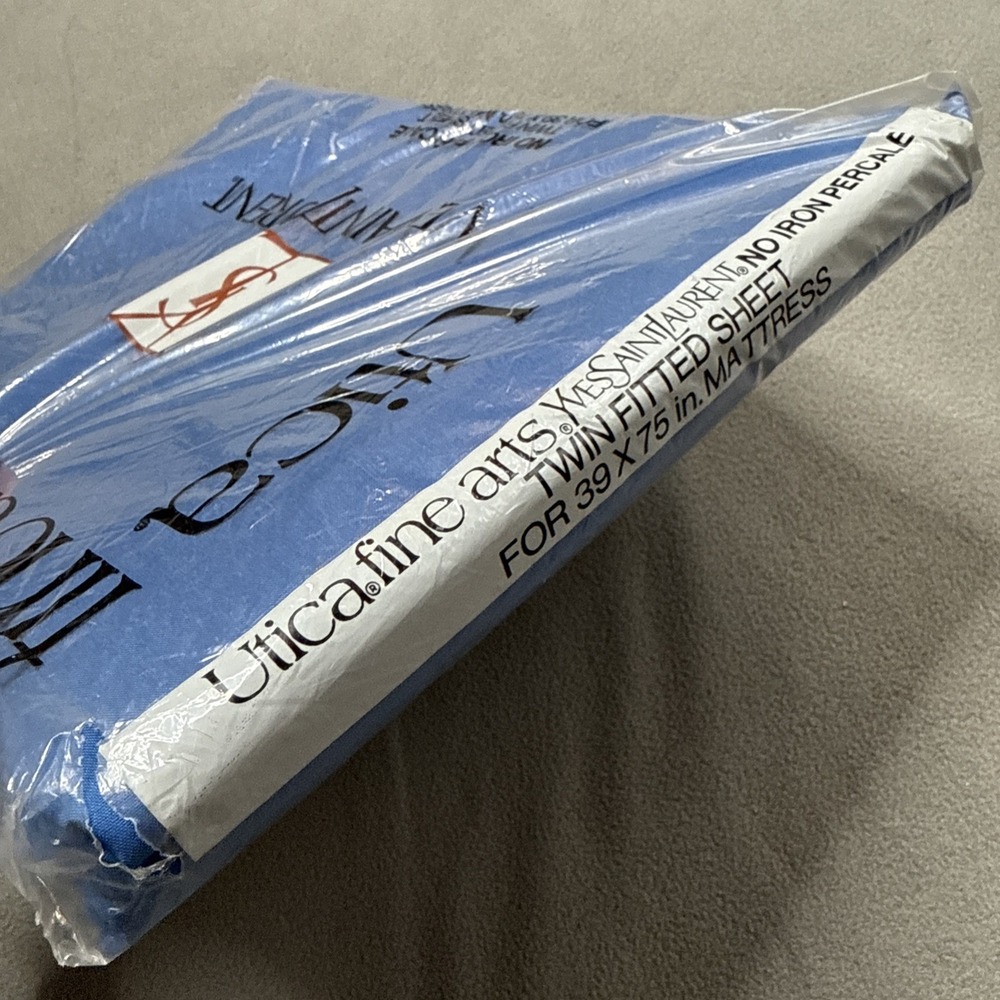 Vintage Utica Fine Arts Yves Saint Laurent Twin Fitted Sheet Blue JP Stevens YSL - Picture 4 of 5